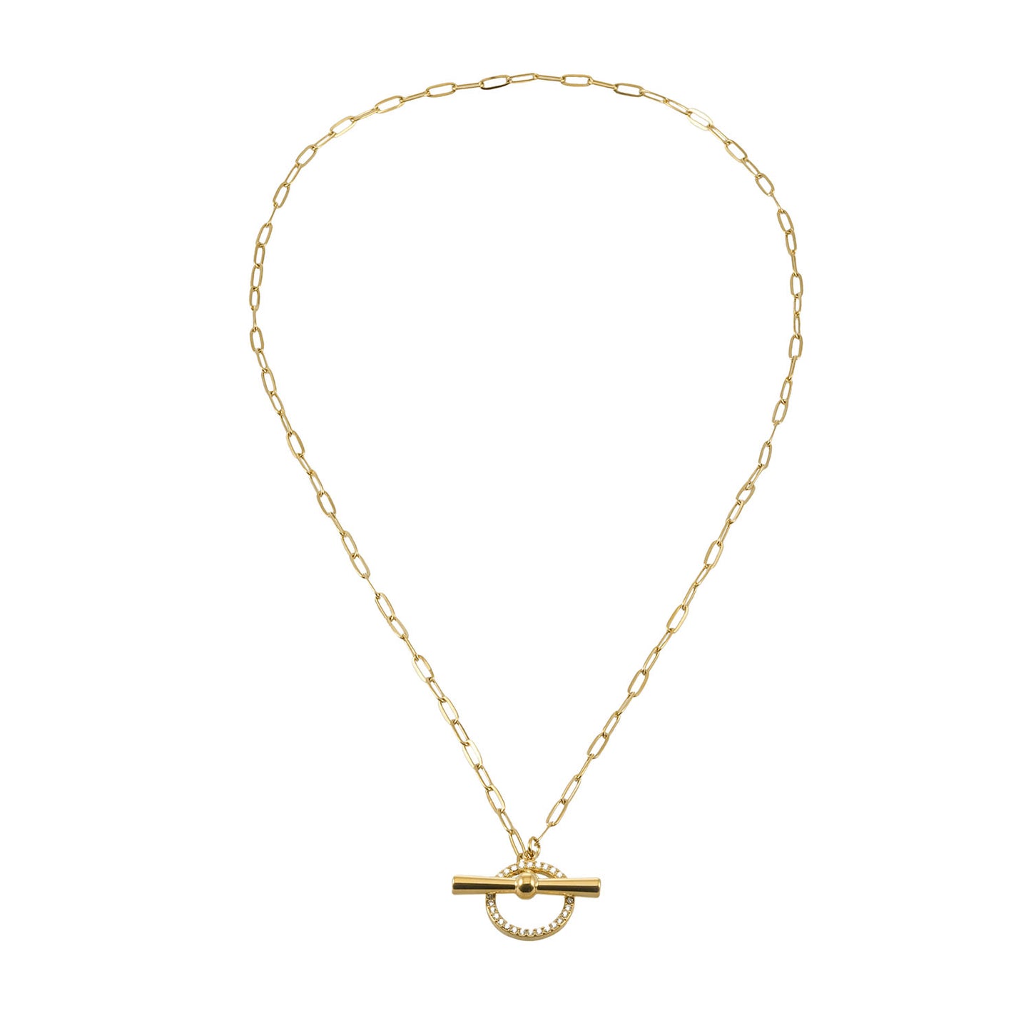 SADIKA Gold: Modern Pavé Zirconia Halo Toggle Necklace