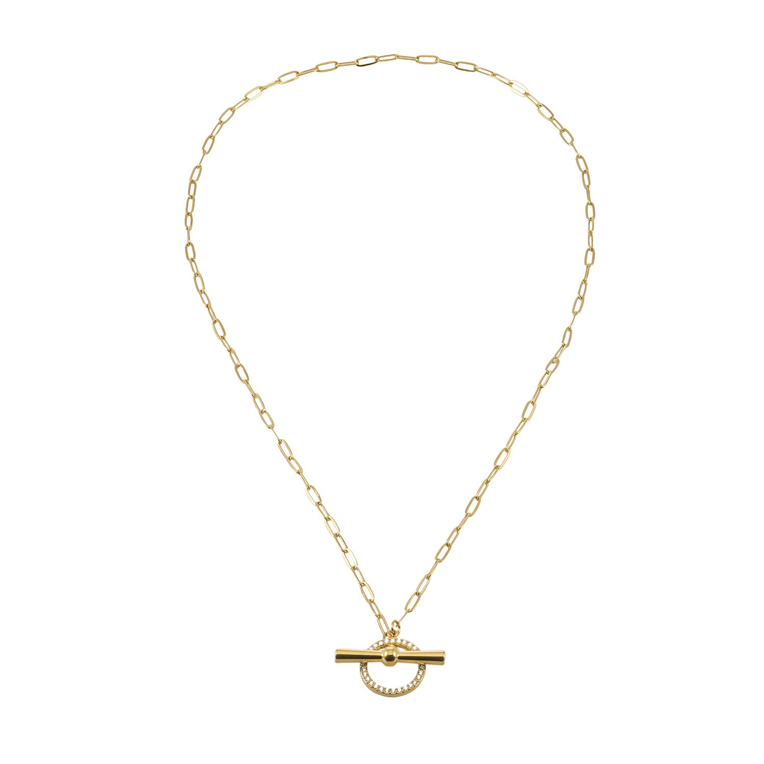 SADIKA Gold: Modern Pavé Zirconia Halo Toggle Necklace