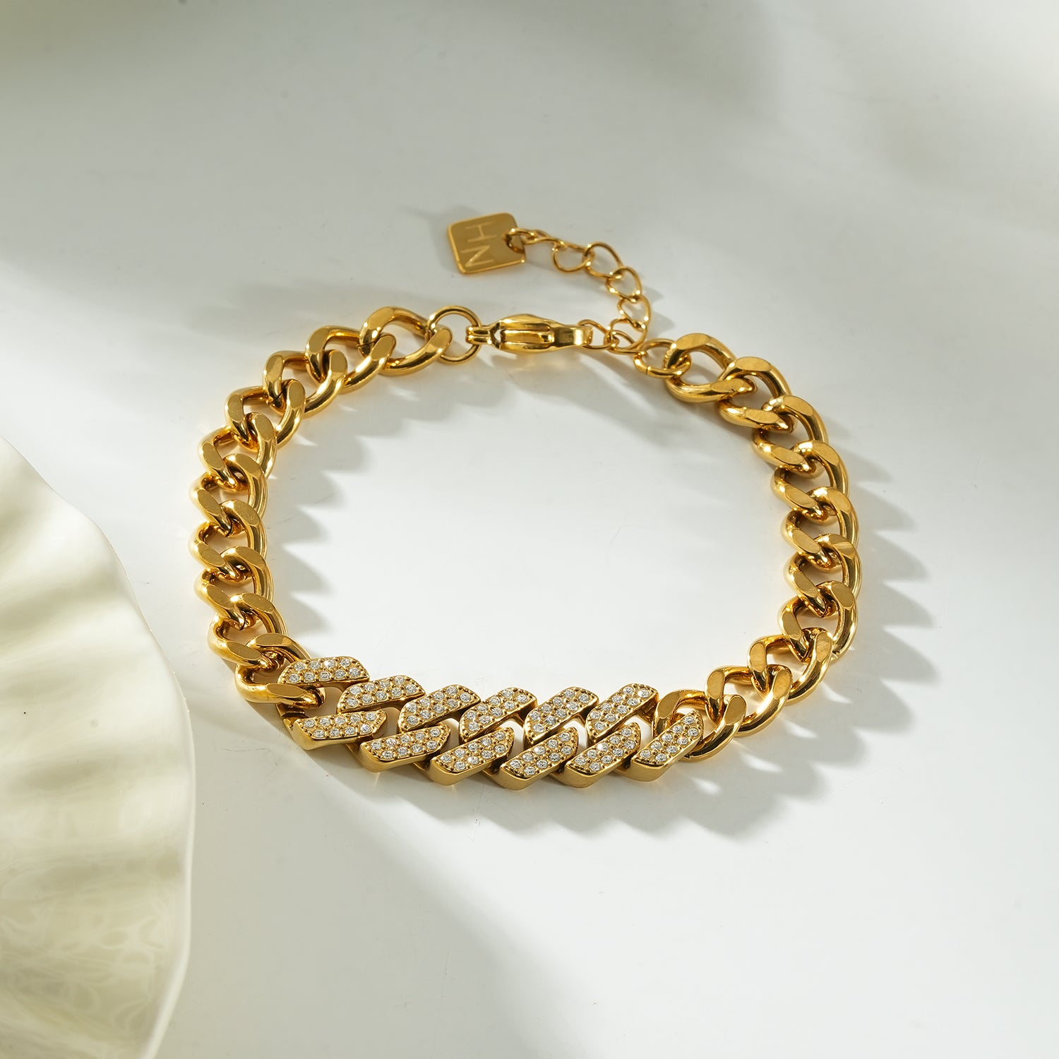 DOBBIO Gold: Pavé Cuban Link Bracelet – Luxe Statement Chain