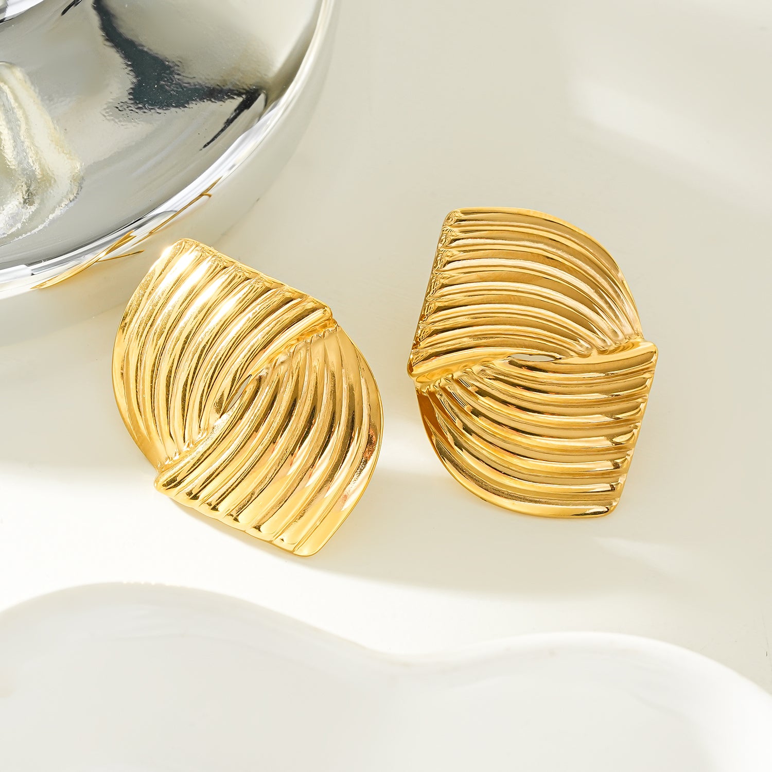 CEZAR Gold: Art Deco Textured Geometric Stud Earrings