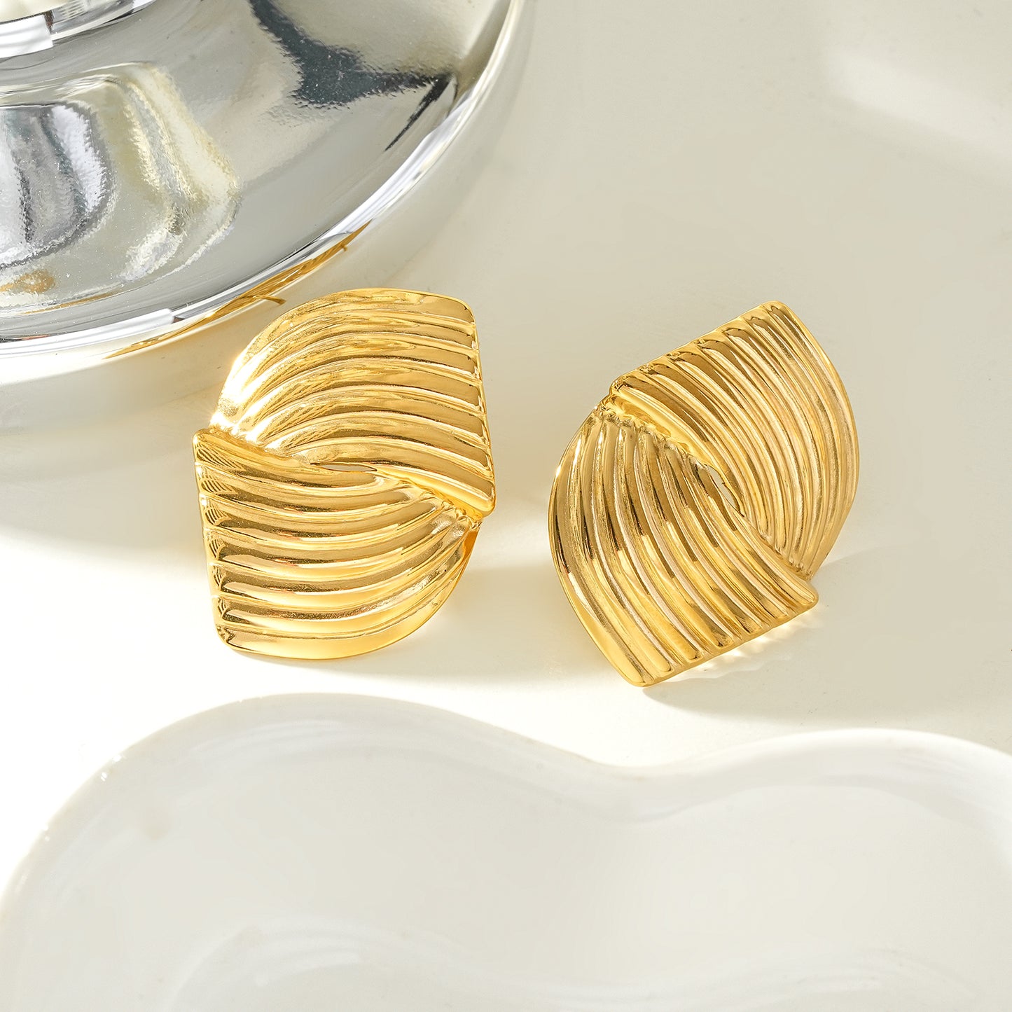 CEZAR Gold: Art Deco Textured Geometric Stud Earrings