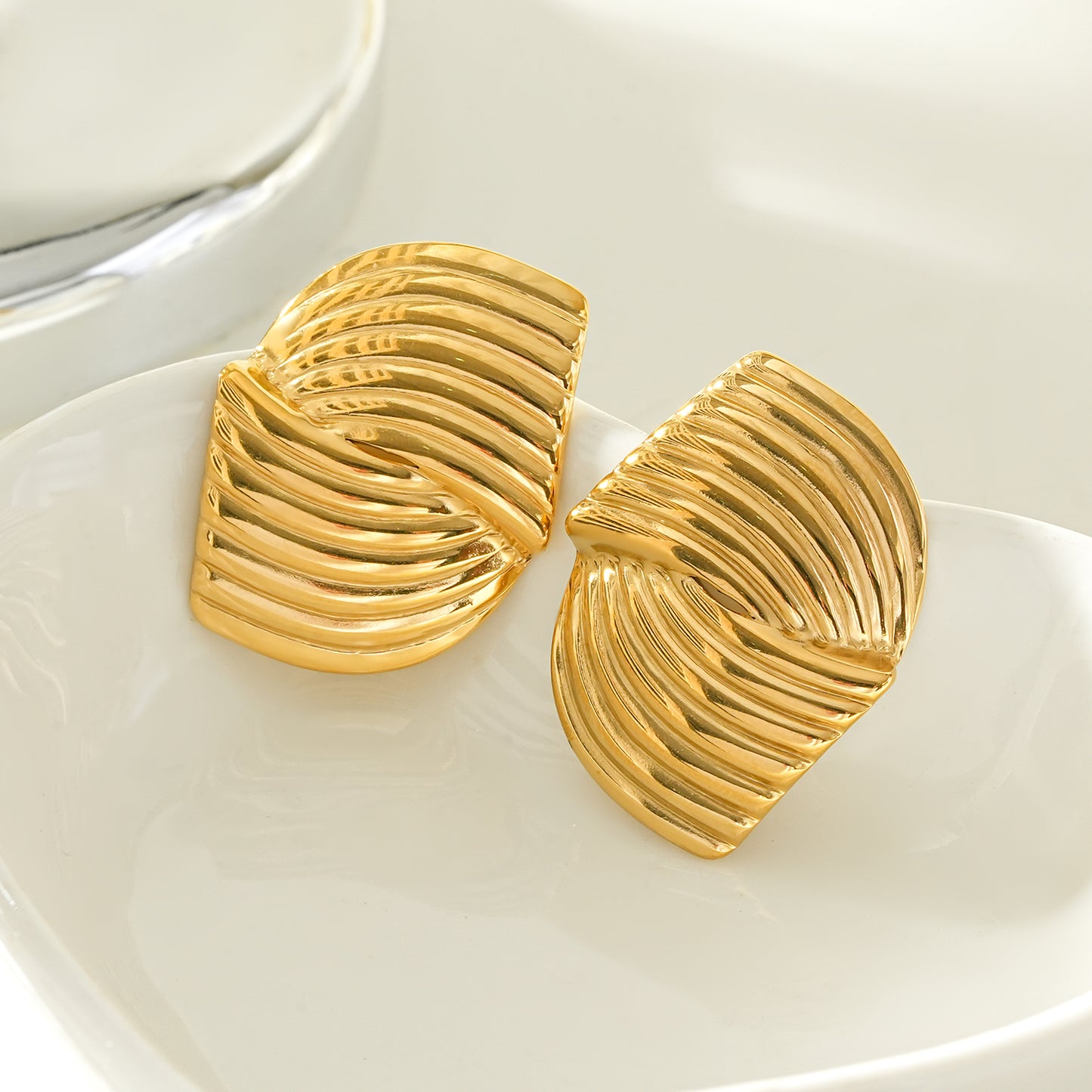 CEZAR Gold: Art Deco Textured Geometric Stud Earrings