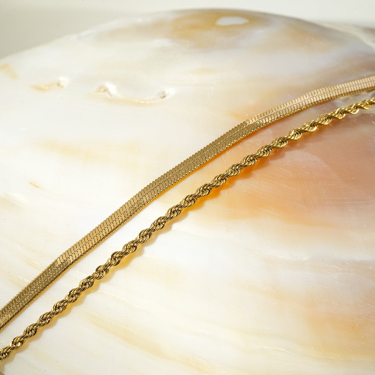 FILSAN Gold: 2-Layered Flat Snake Chain & Rope Chain Bracelet