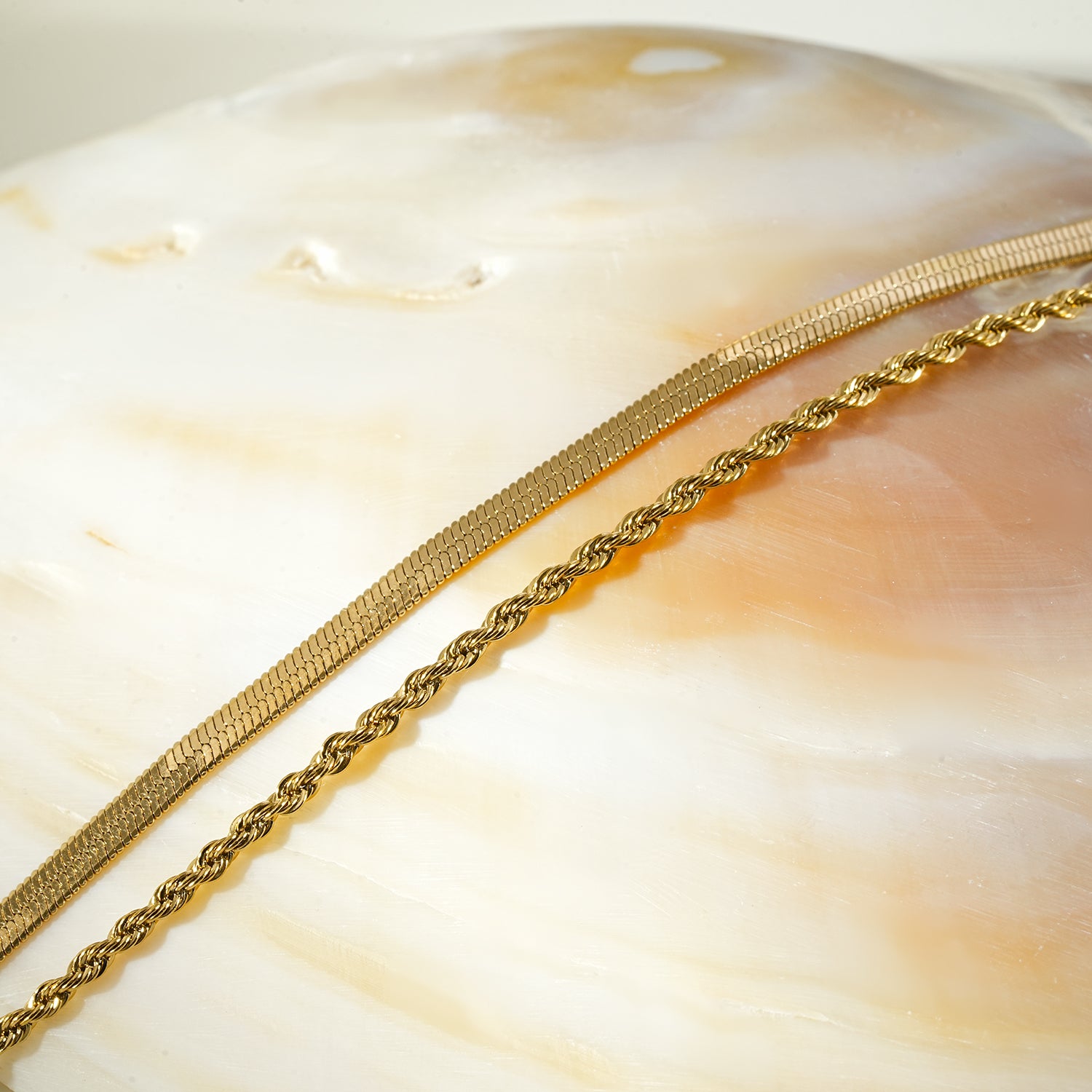 FILSAN Gold: 2-Layered Flat Snake Chain & Rope Chain Bracelet