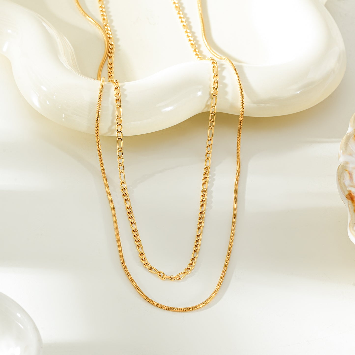 AMARA Gold: Dainty 2-Layered Loop & Snake-Texture Chain Necklace-Layer Gold Chain Necklace