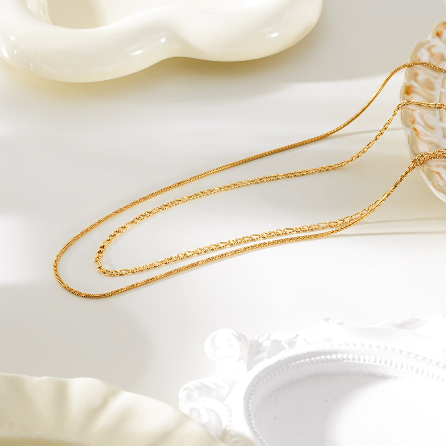 AMARA Gold: Dainty 2-Layered Loop & Snake-Texture Chain Necklace-Layer Gold Chain Necklace