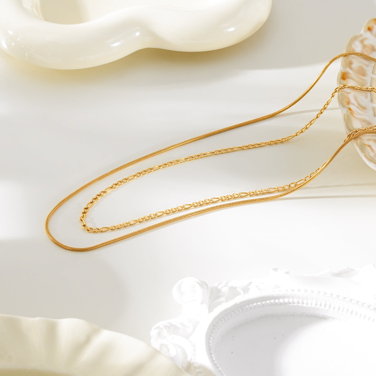 AMARA Gold: Dainty 2-Layered Loop & Snake-Texture Chain Necklace-Layer Gold Chain Necklace