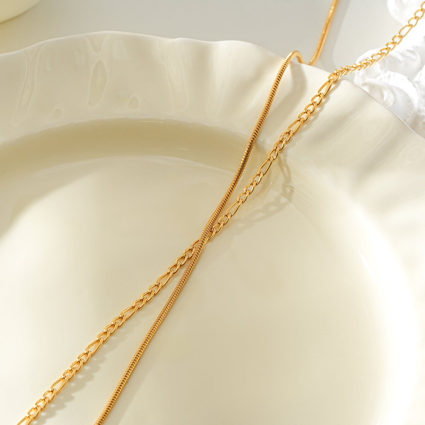 AMARA Gold: Dainty 2-Layered Loop & Snake-Texture Chain Necklace-Layer Gold Chain Necklace