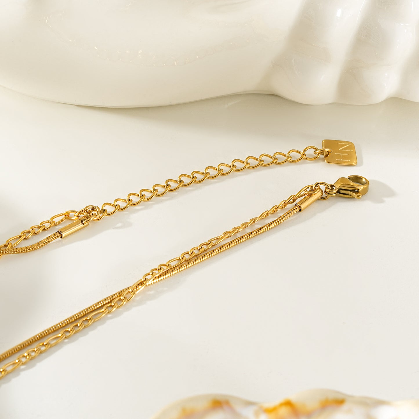 AMARA Gold: Dainty 2-Layered Loop & Snake-Texture Chain Necklace-Layer Gold Chain Necklace