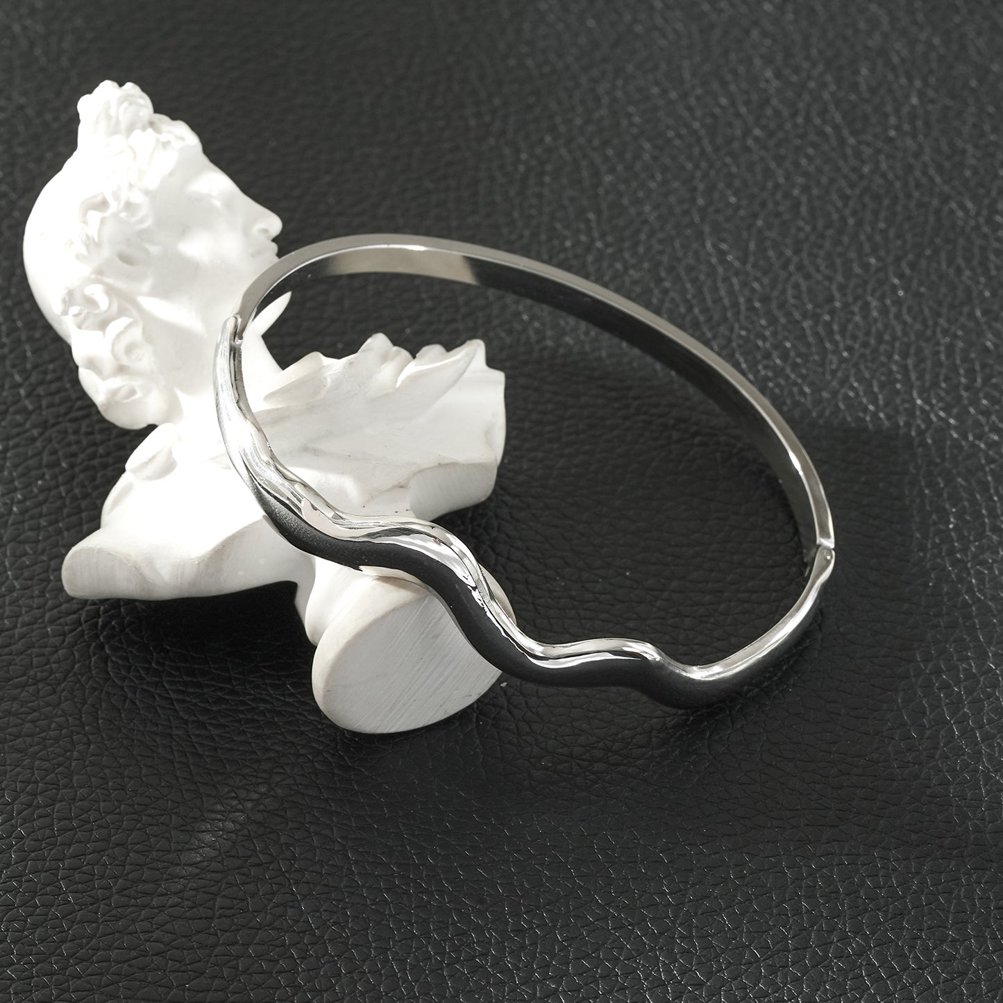 STEFANA Silver (White Gold): Sculptural Avant-Garde Abstract Bracelet