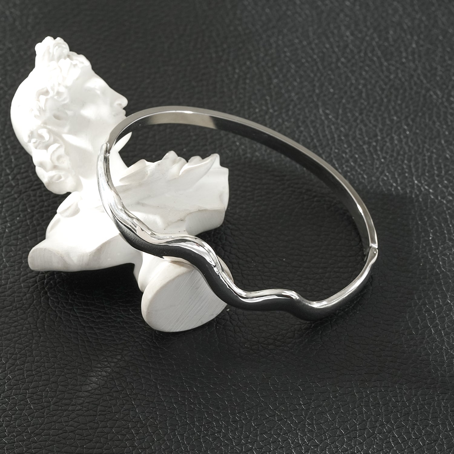 STEFANA Silver (White Gold): Sculptural Avant-Garde Abstract Bracelet