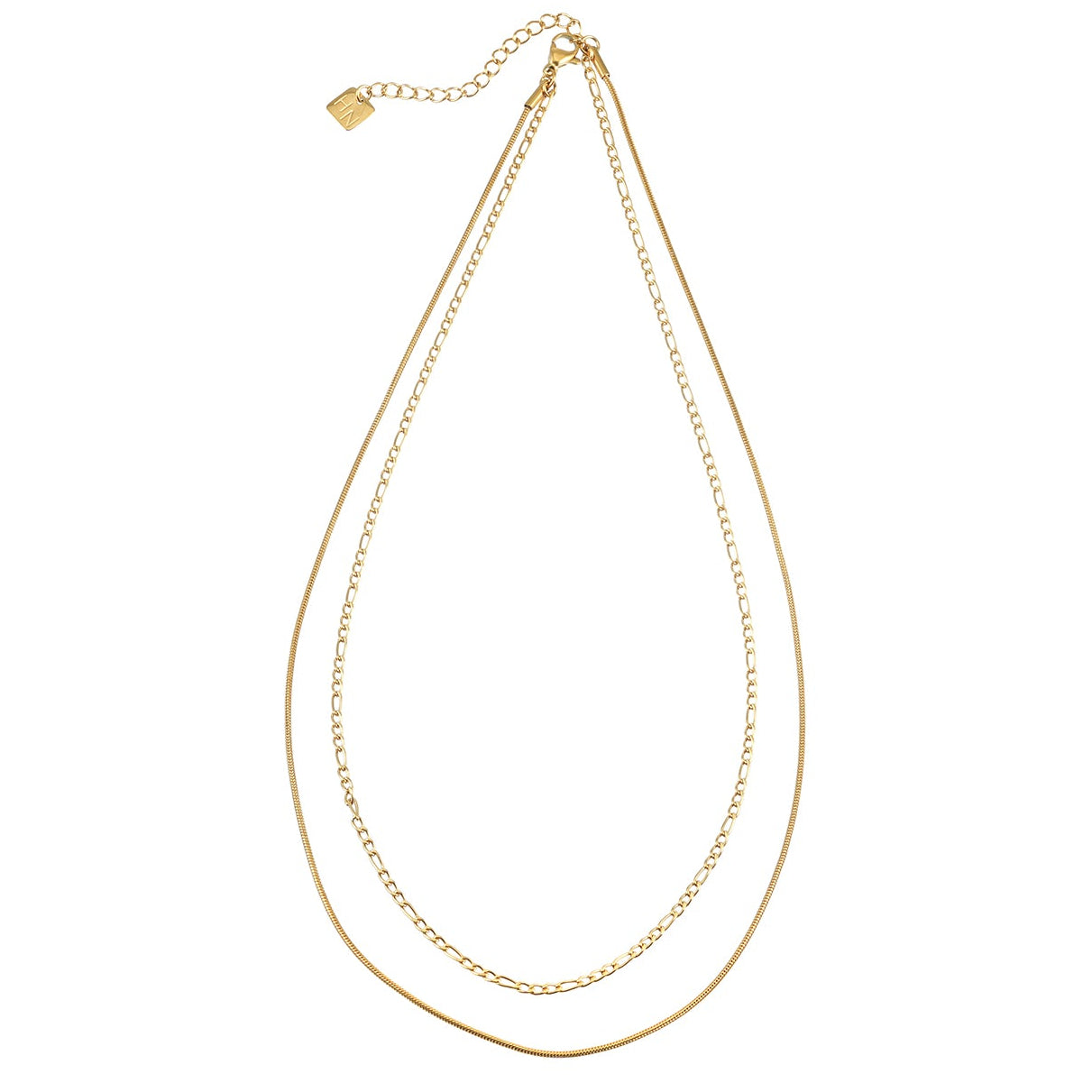 AMARA Gold: Dainty 2-Layered Loop & Snake-Texture Chain Necklace-Layer Gold Chain Necklace
