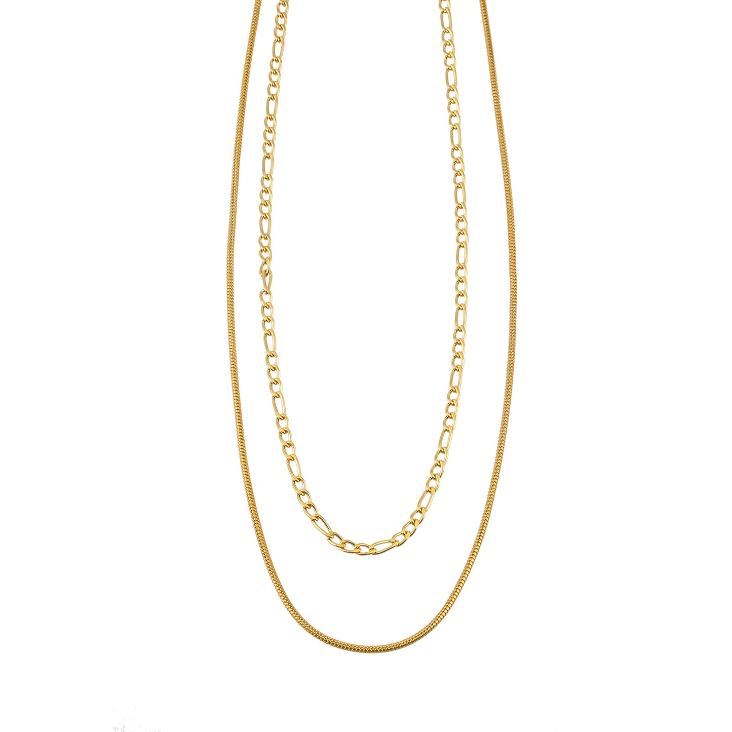 AMARA Gold: Dainty 2-Layered Loop & Snake-Texture Chain Necklace-Layer Gold Chain Necklace