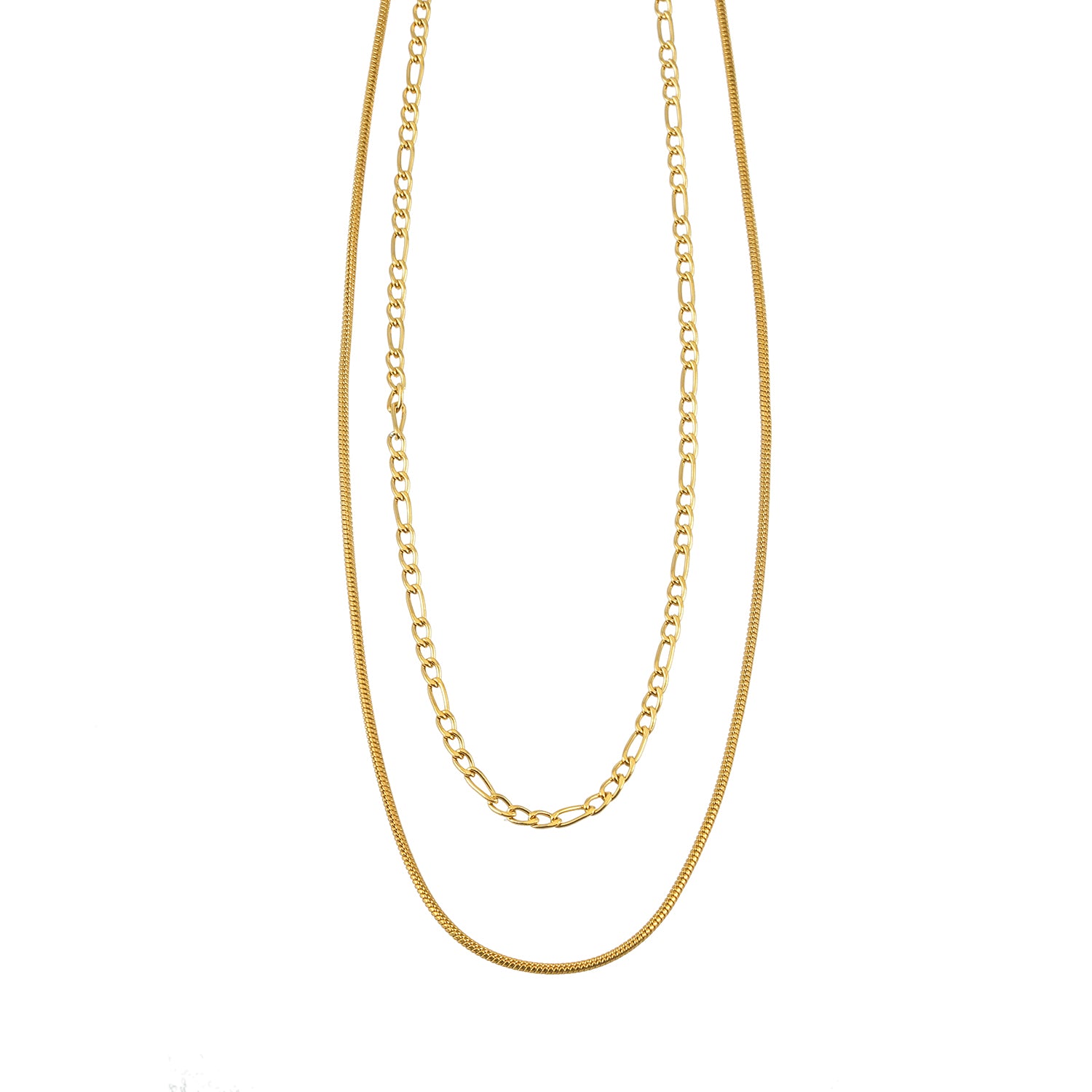 AMARA Gold: Dainty 2-Layered Loop & Snake-Texture Chain Necklace-Layer Gold Chain Necklace