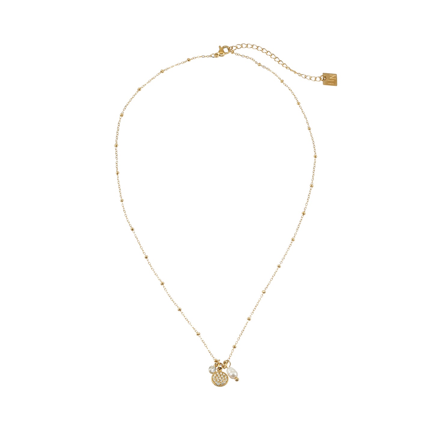 KAAMIL Gold: Retro Art Deco Charms Necklace with a Beaded Chain