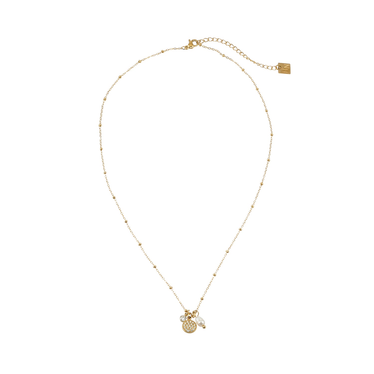 KAAMIL Gold: Retro Art Deco Charms Necklace with a Beaded Chain