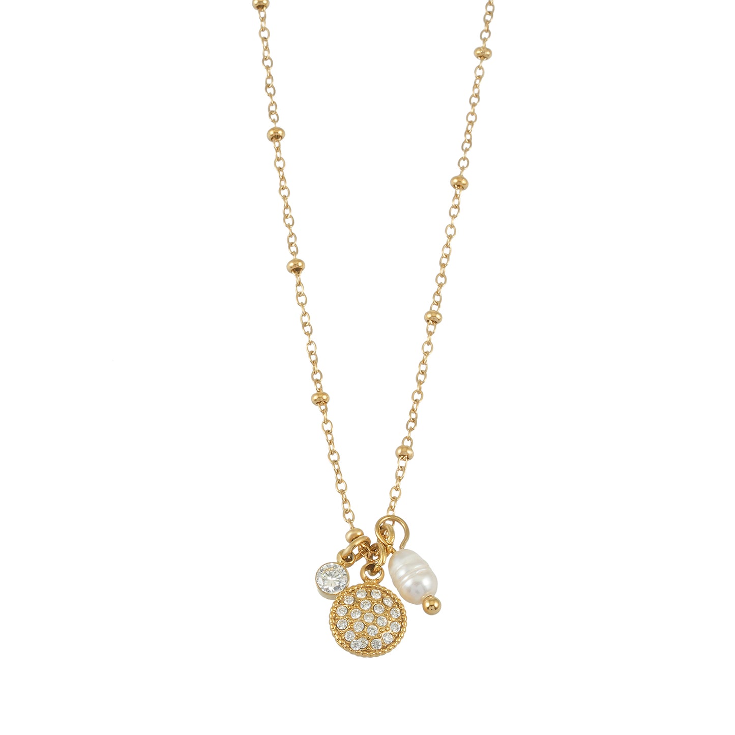 KAAMIL Gold: Retro Art Deco Charms Necklace with a Beaded Chain