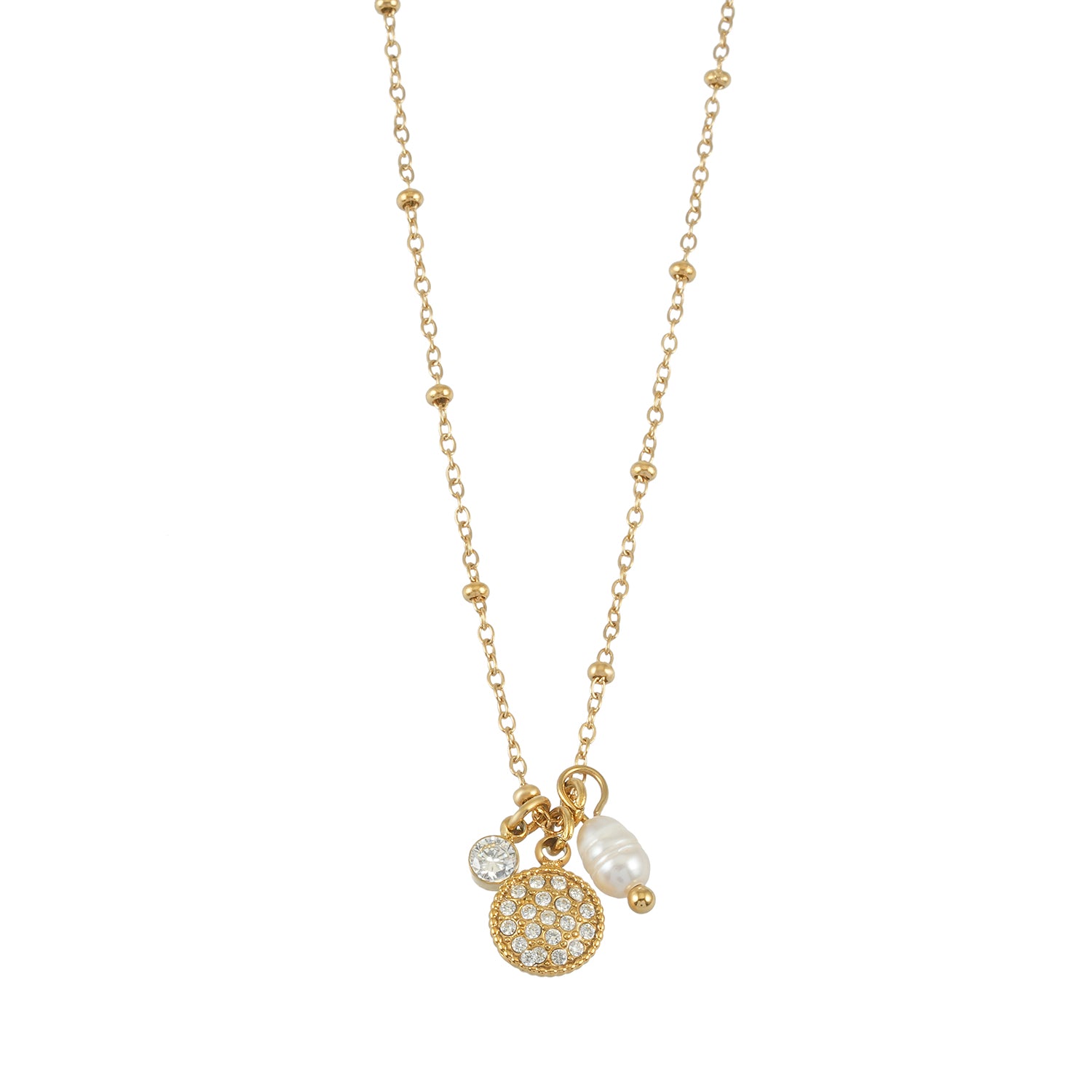KAAMIL Gold: Retro Art Deco Charms Necklace with a Beaded Chain