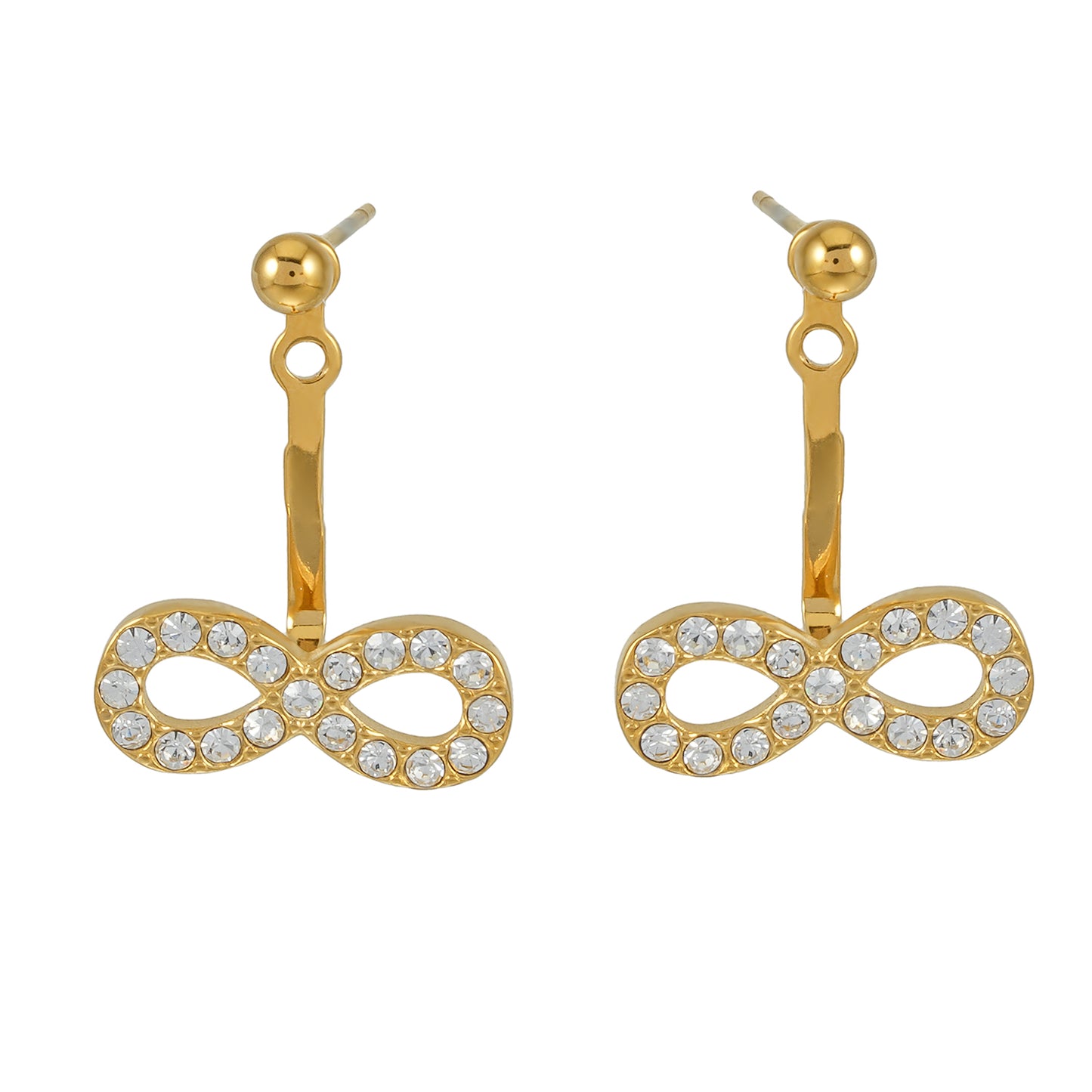 CILMILLE Gold: Mini Ball-Bead Stud Earrings Anchoring a Zirconia Infinity Charm