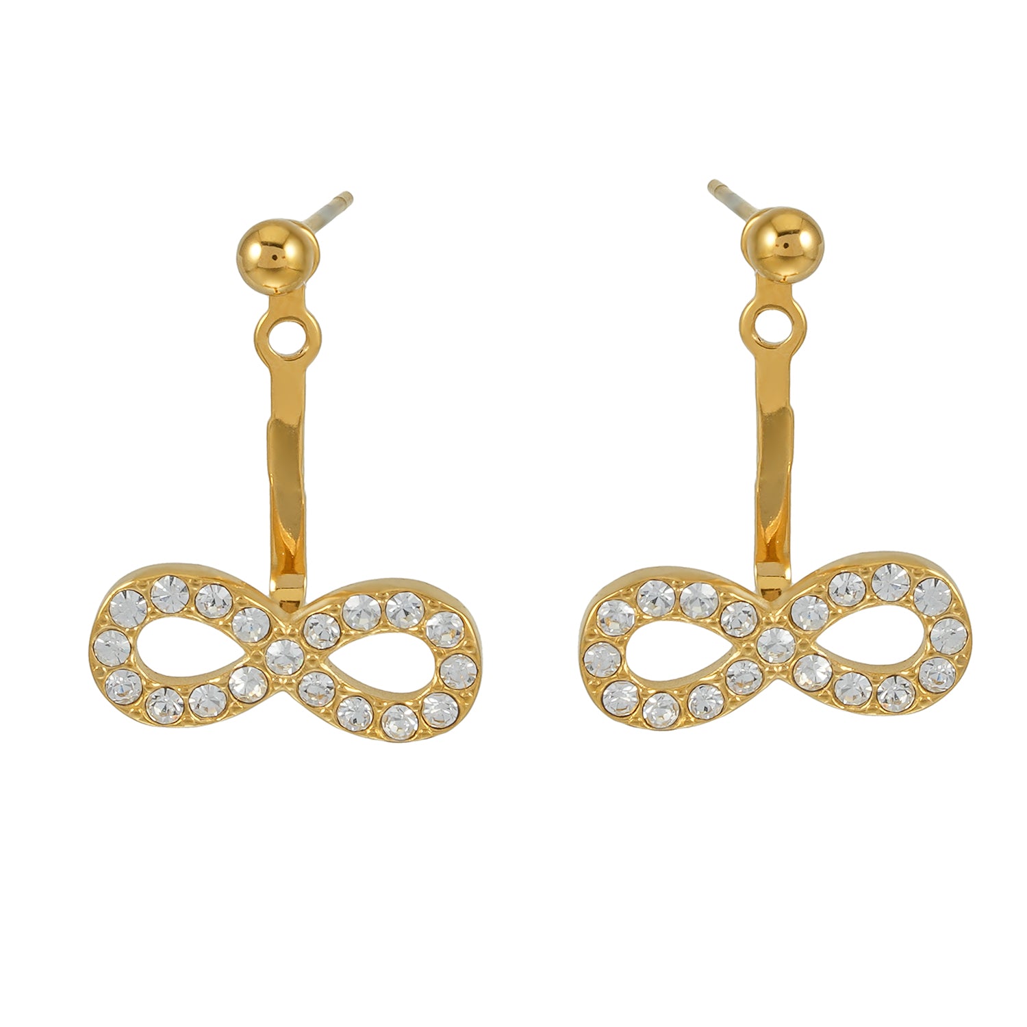 CILMILLE Gold: Mini Ball-Bead Stud Earrings Anchoring a Zirconia Infinity Charm