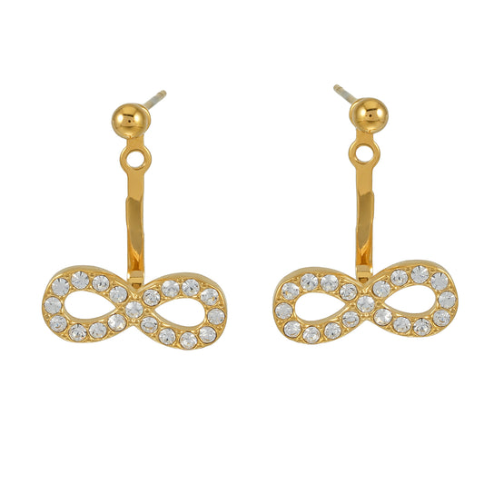 CILMILLE Gold: Mini Ball-Bead Stud Earrings Anchoring a Zirconia Infinity Charm