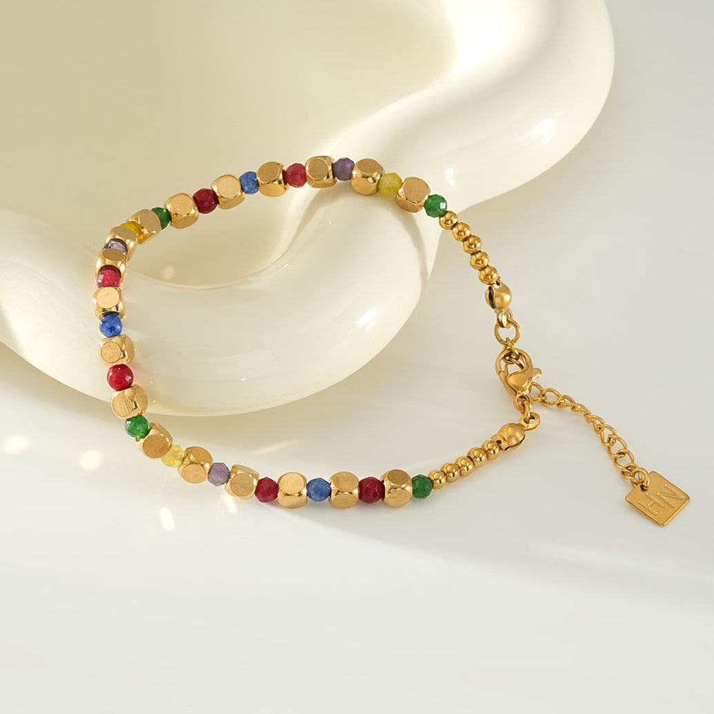 AYANNA Gold: Bracelet with Gold Beads & Hued Crystals