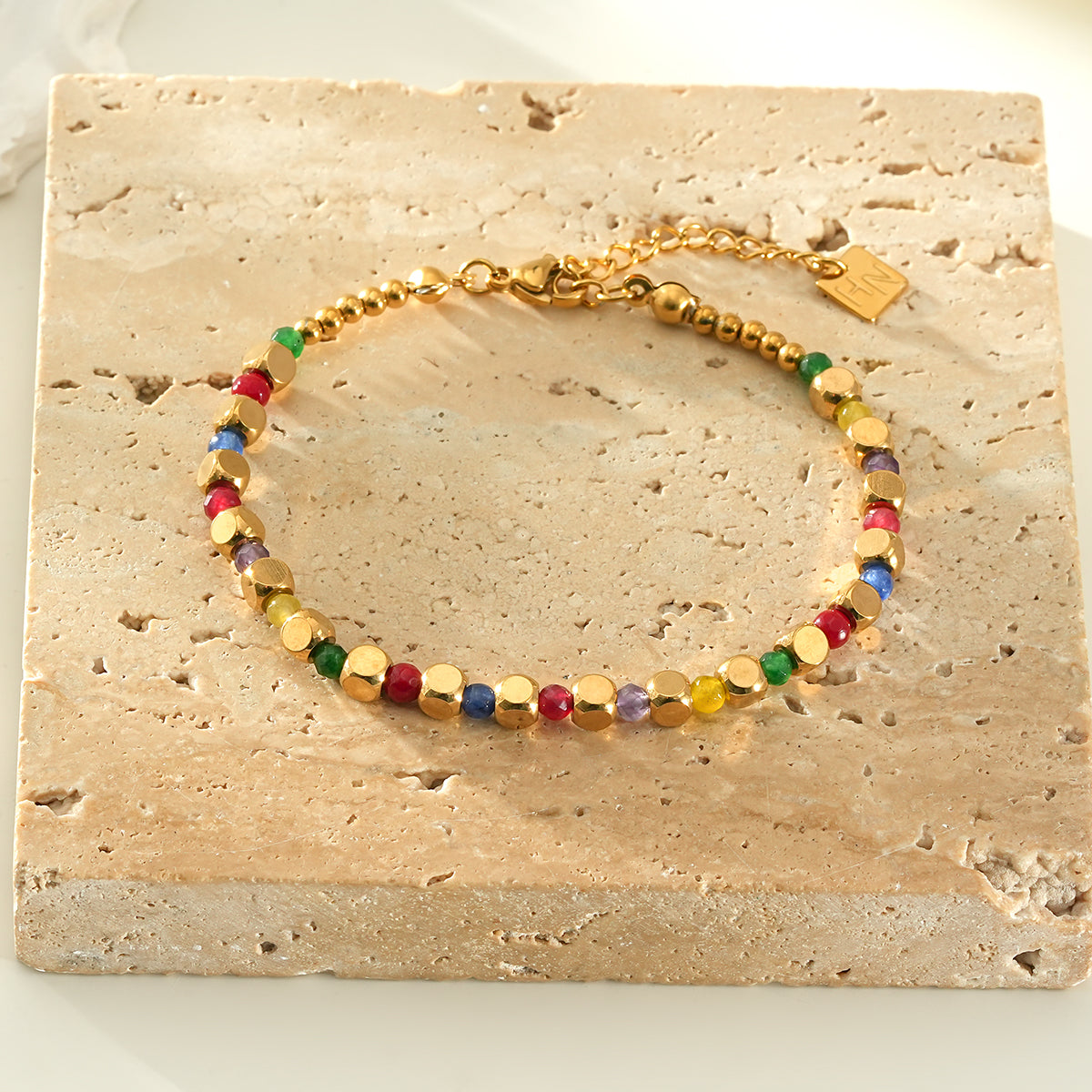 AYANNA Gold: Bracelet with Gold Beads & Hued Crystals