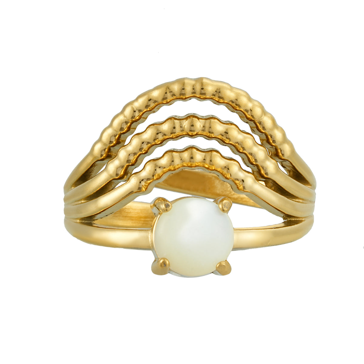 AURELYSSE Gold Ring: Sculpted Gold Layers with Ivory Stone