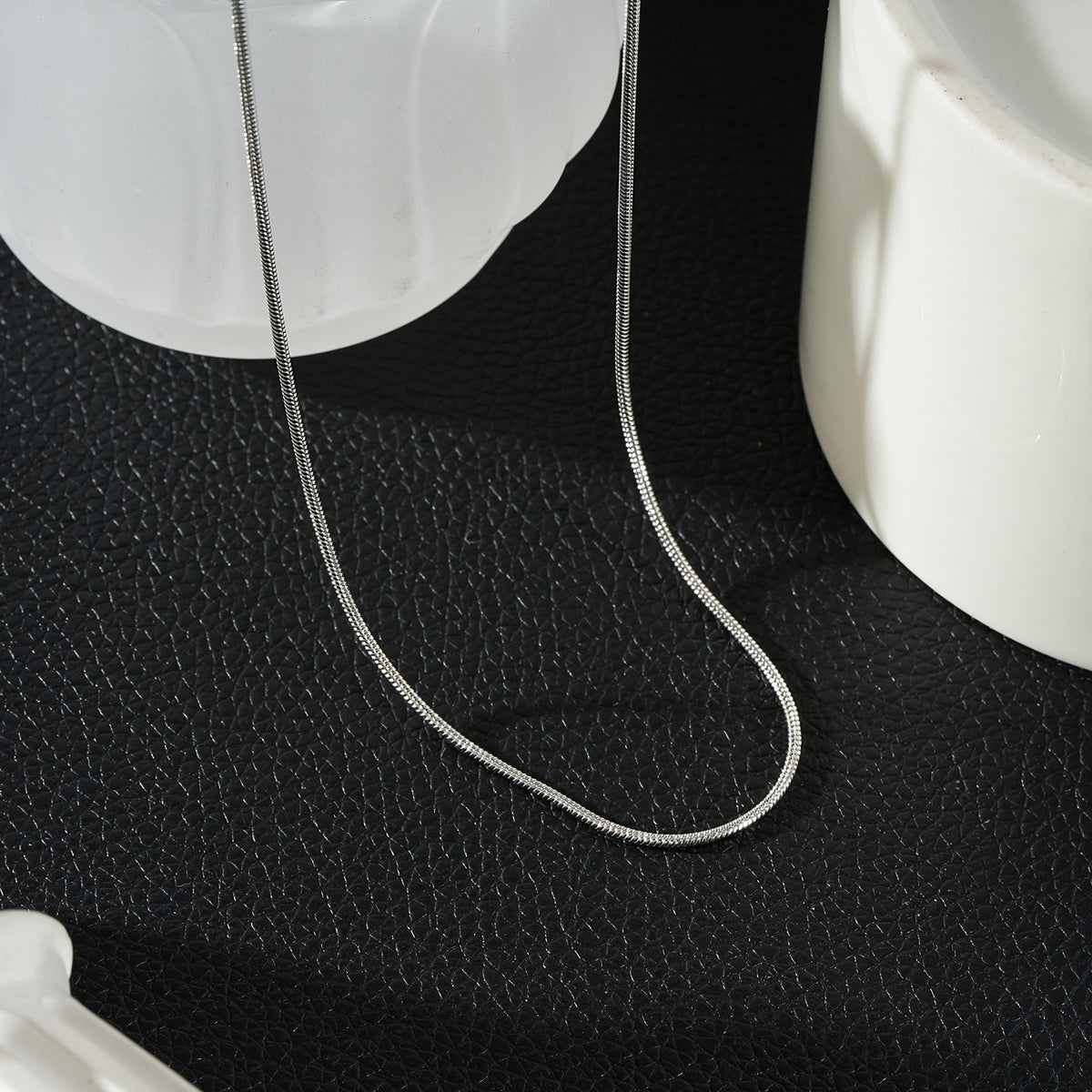 CHASTITY Silver (White Gold): Dainty Snake Skin Textured Chain Necklace
