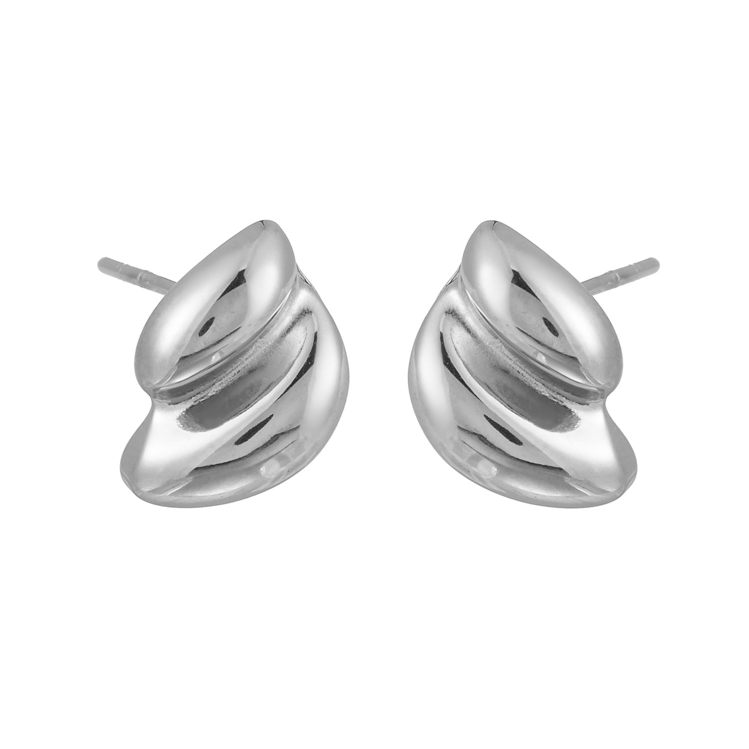 ATEMIS Silver (White Gold): Contemporary Abstract Shaped Stud Earrings
