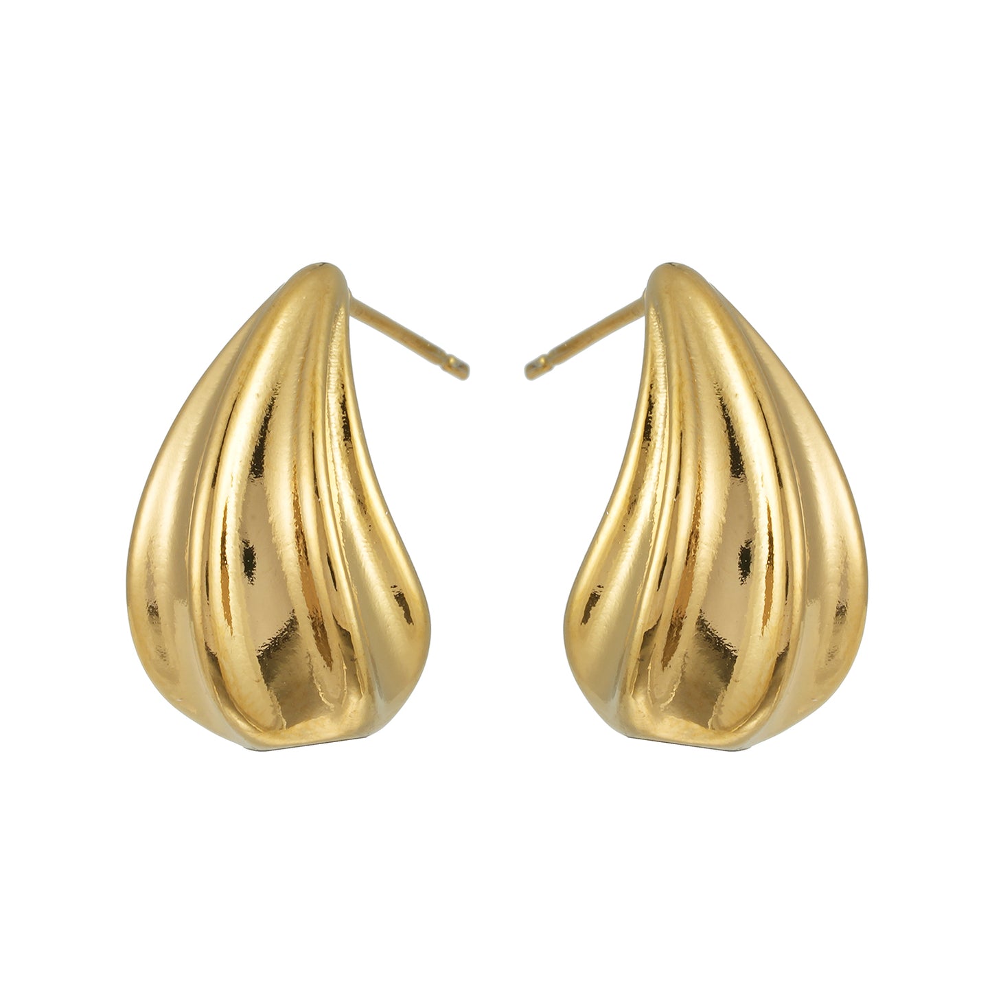 GEESI Gold: Textured Tear-Drop Shape Stud Earrings
