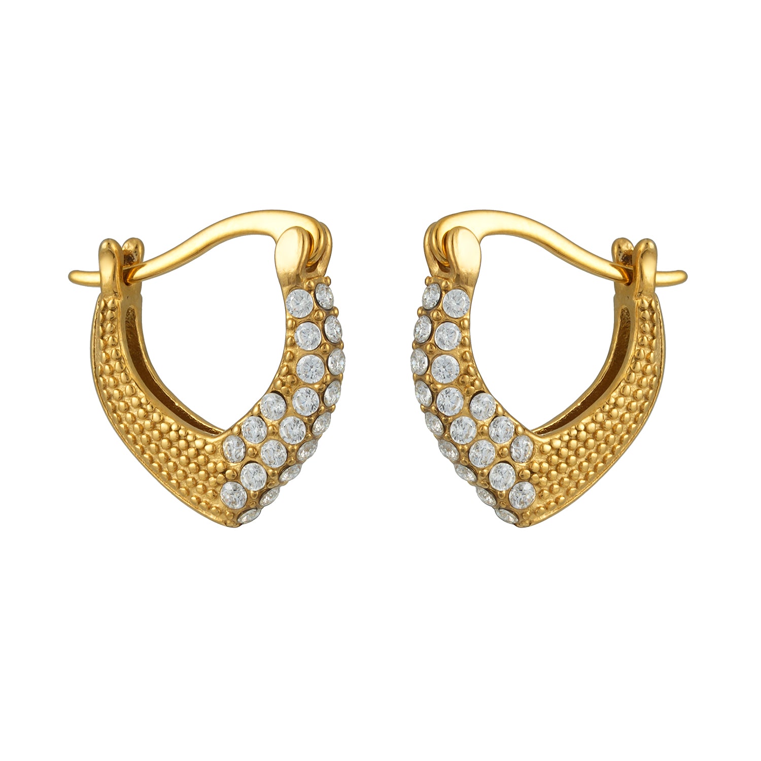 EDMANA Gold: Art Deco Pavé Zirconia Textured Earrings