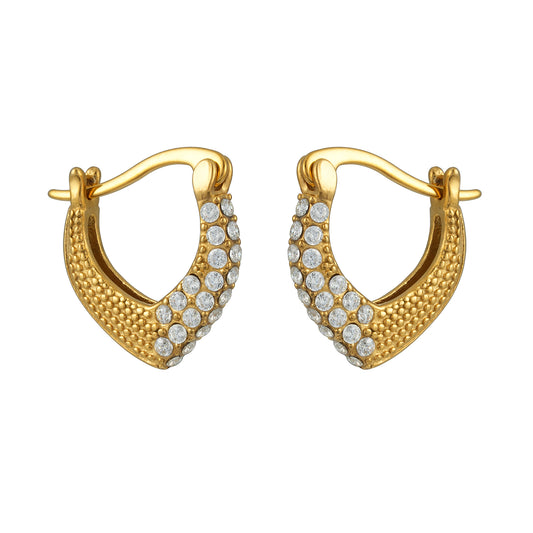 EDMANA Gold: Art Deco Pavé Zirconia Textured Earrings