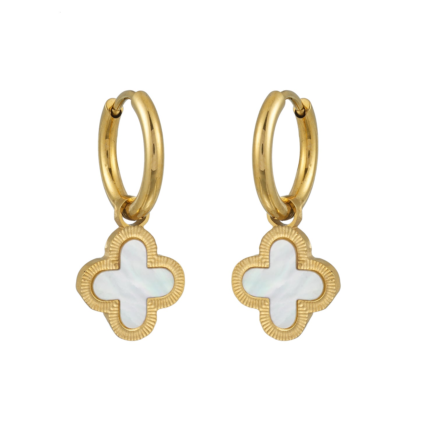 KADSRA Gold: Clover Shaped Shell Charm on A Classic Round Hoop