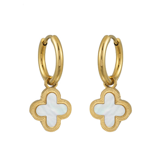 KADSRA Gold: Clover Shaped Shell Charm on A Classic Round Hoop