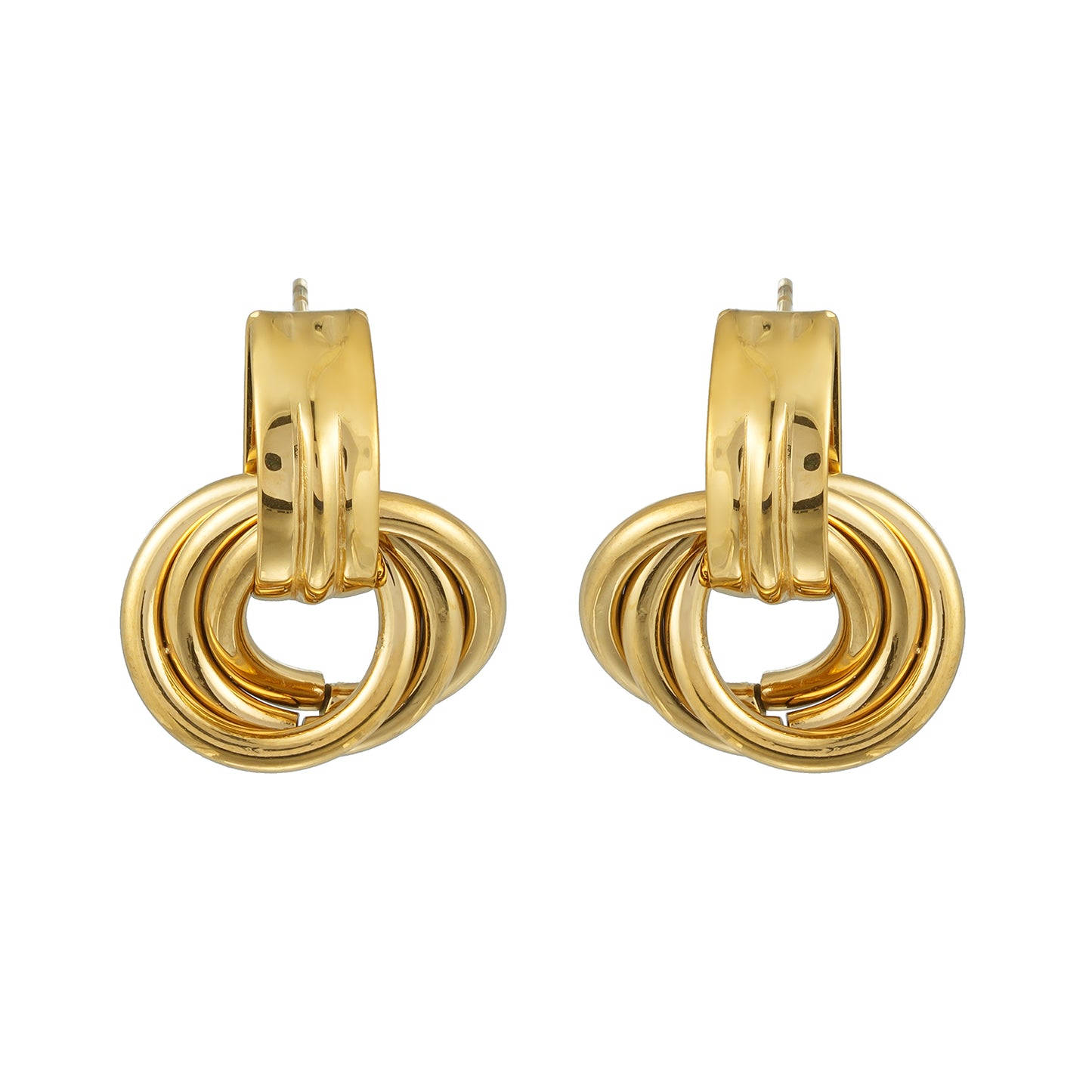 CALIGANTI Gold: Retro Style Intertwined Double Ring Earrings