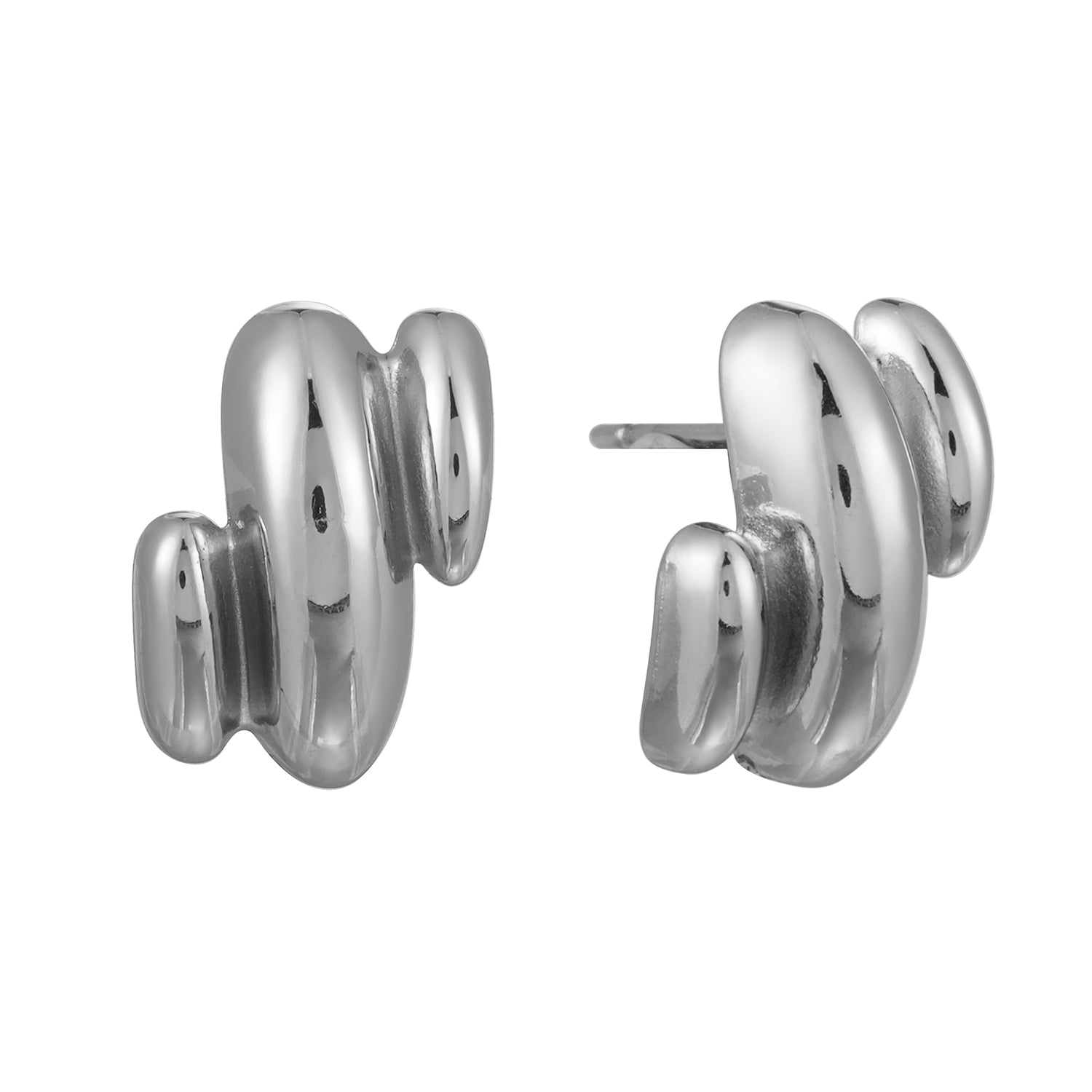 BRIGITTA Silver (White Gold): Contemporary Abstract Shaped Stud Earrings