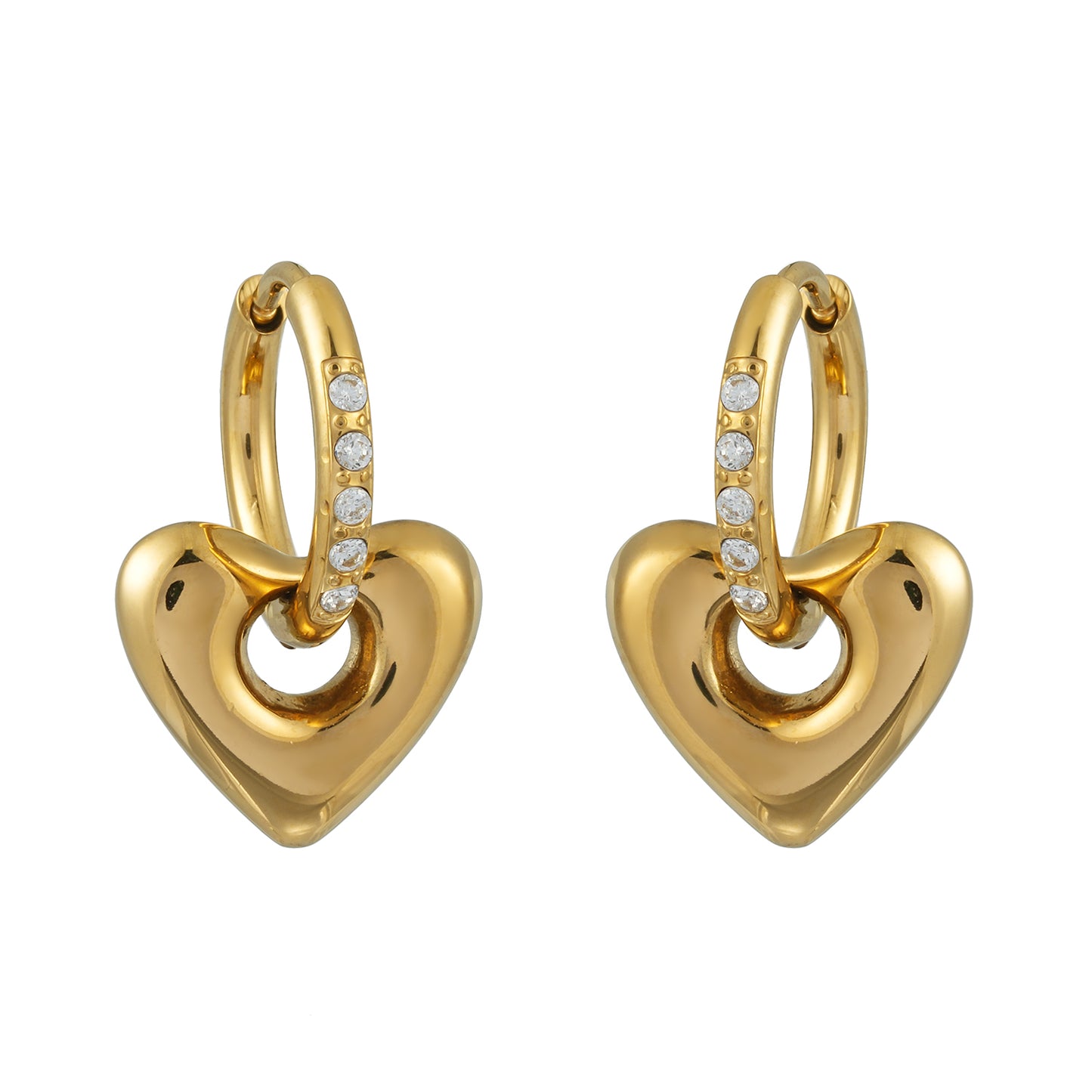 BISHAARA Gold: Zirconia Embedded Heart Charm Hoop Earrings – Forever Love