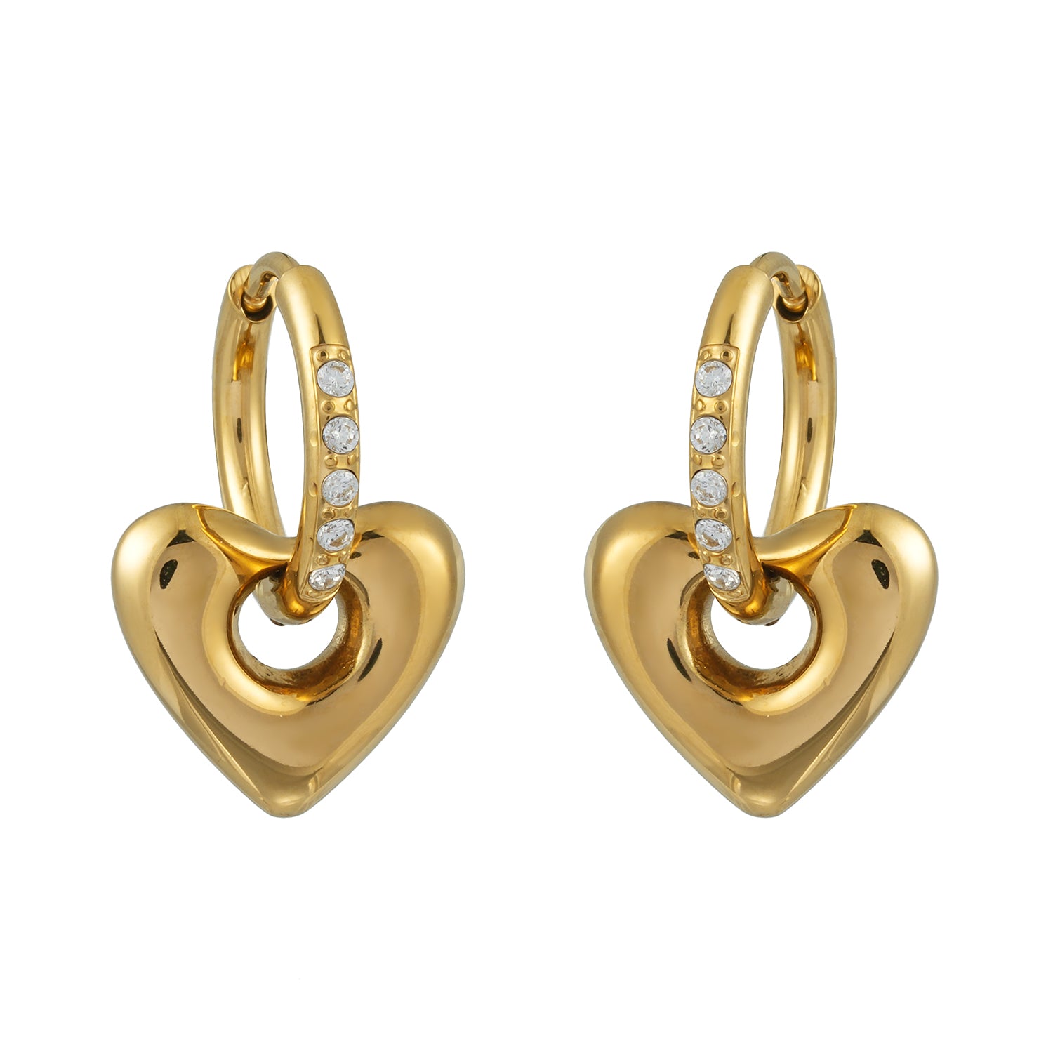 BISHAARA Gold: Zirconia Embedded Heart Charm Hoop Earrings – Forever Love