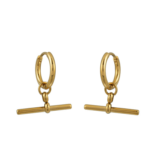 JUNIPER Gold: Hoop Earrings with Dangling T-Bar Charm