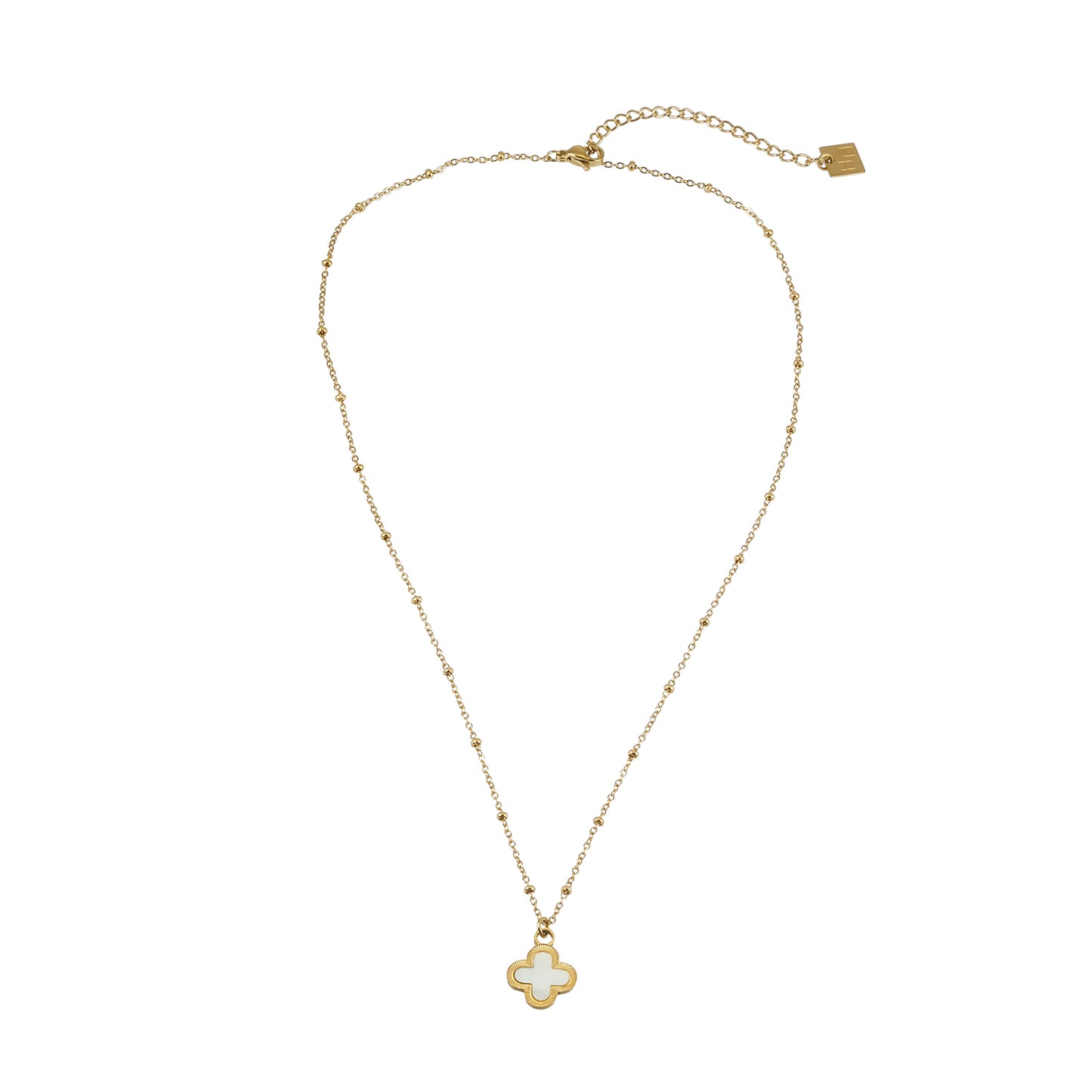LULLA Gold: Natural Shell Clover Pendant Beaded Chain Necklace