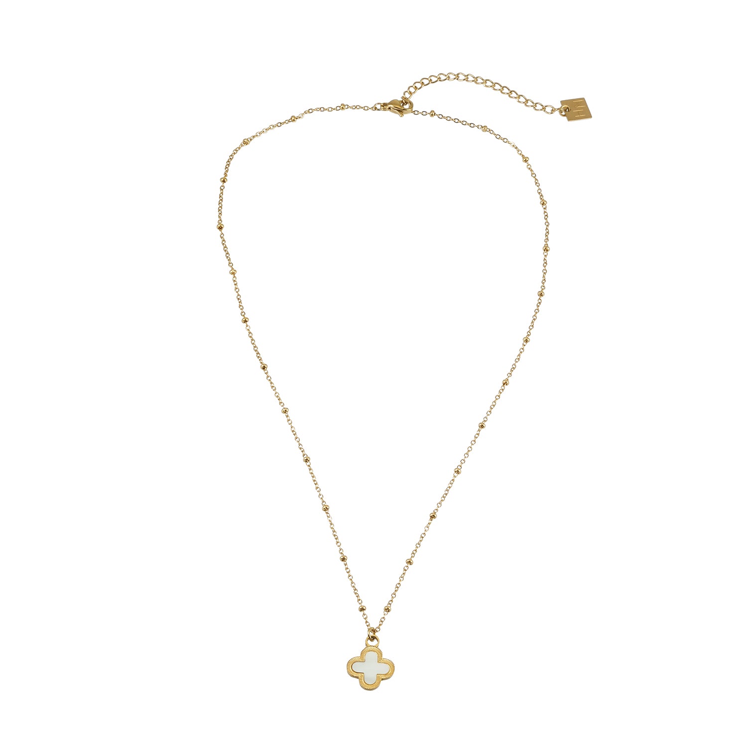 LULLA Gold: Natural Shell Clover Pendant Beaded Chain Necklace