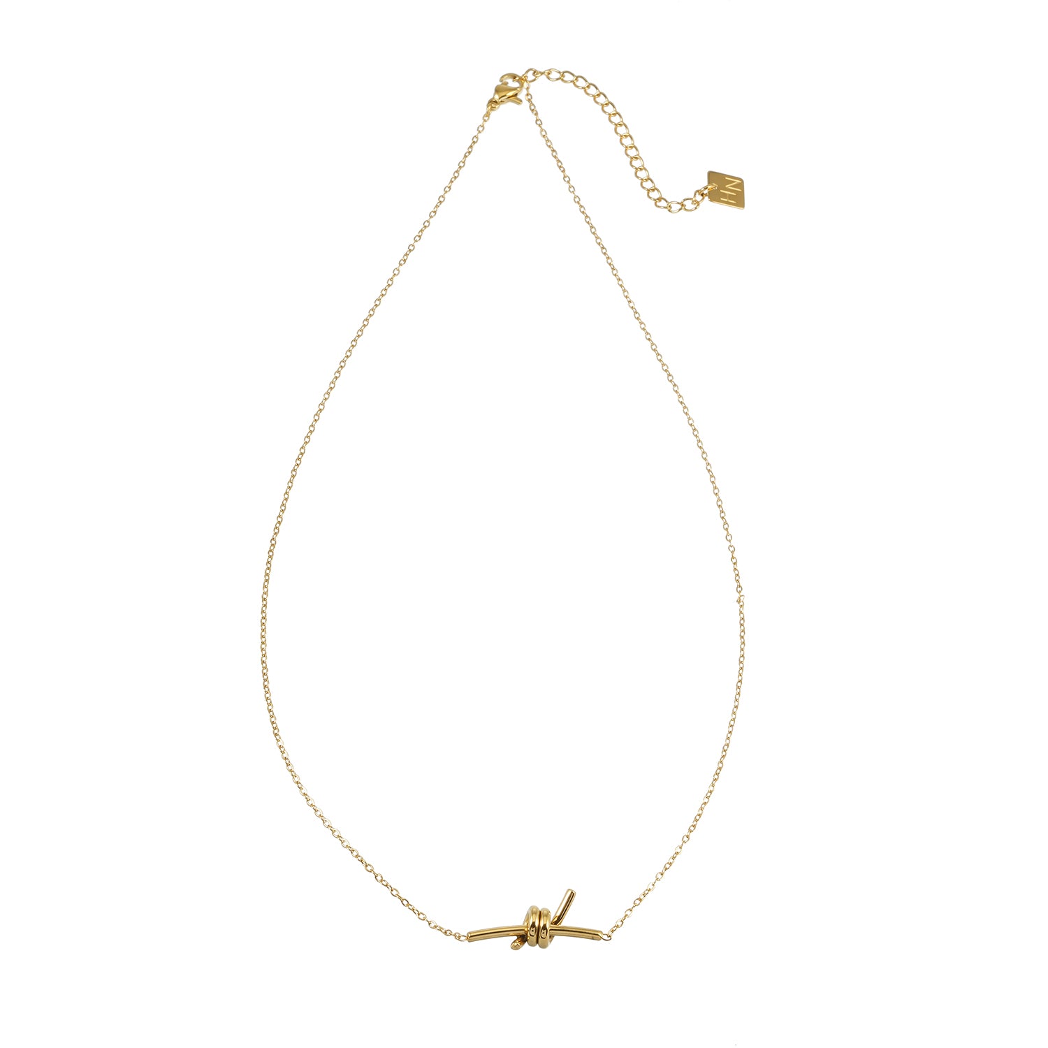 LARISA Gold: Bar Pendant Necklace with Knotted Symbol Detail