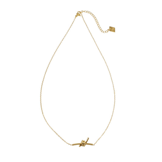 LARISA Gold: Bar Pendant Necklace with Knotted Symbol Detail