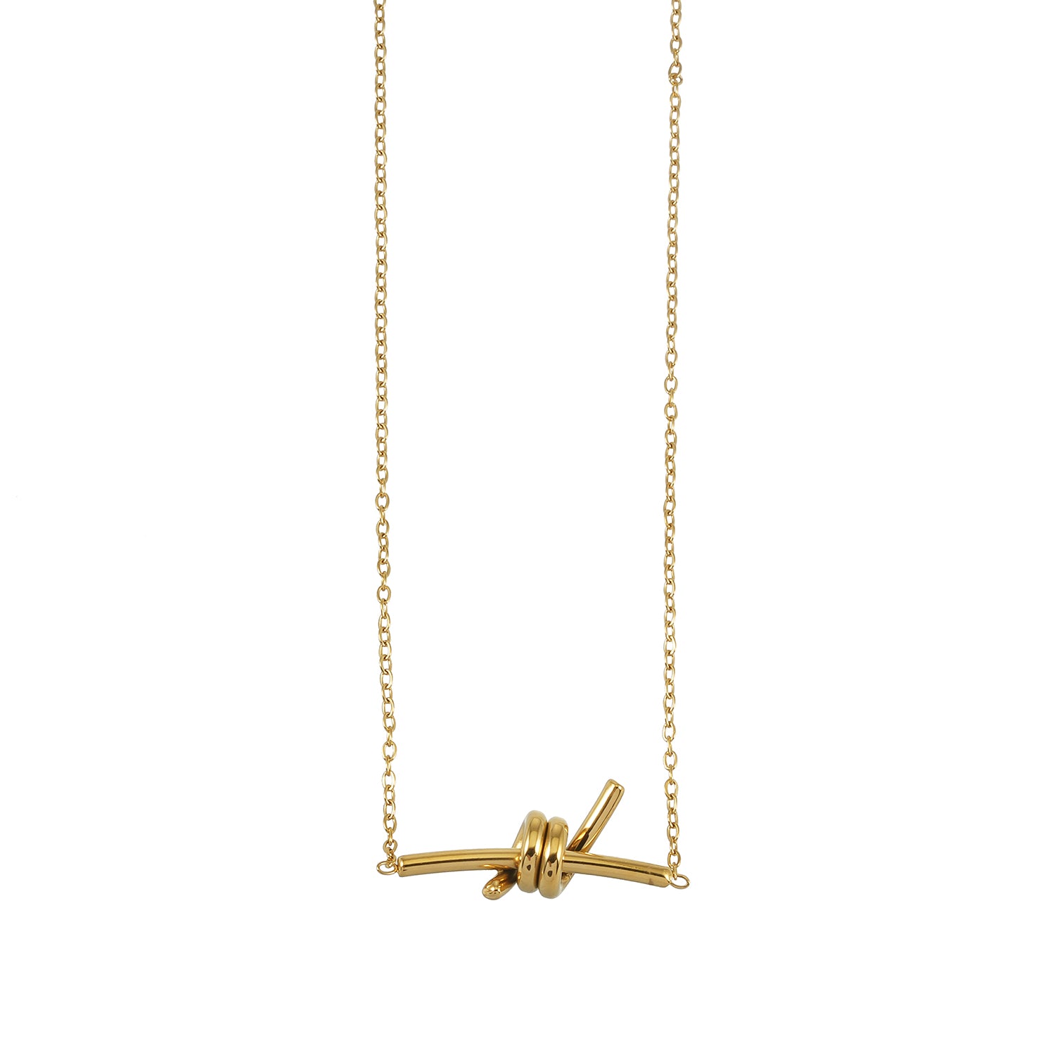 LARISA Gold: Bar Pendant Necklace with Knotted Symbol Detail