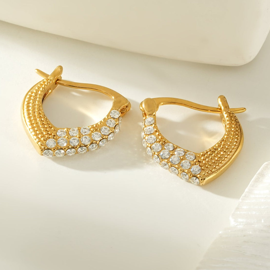 EDMANA Gold: Art Deco Pavé Zirconia Textured Earrings