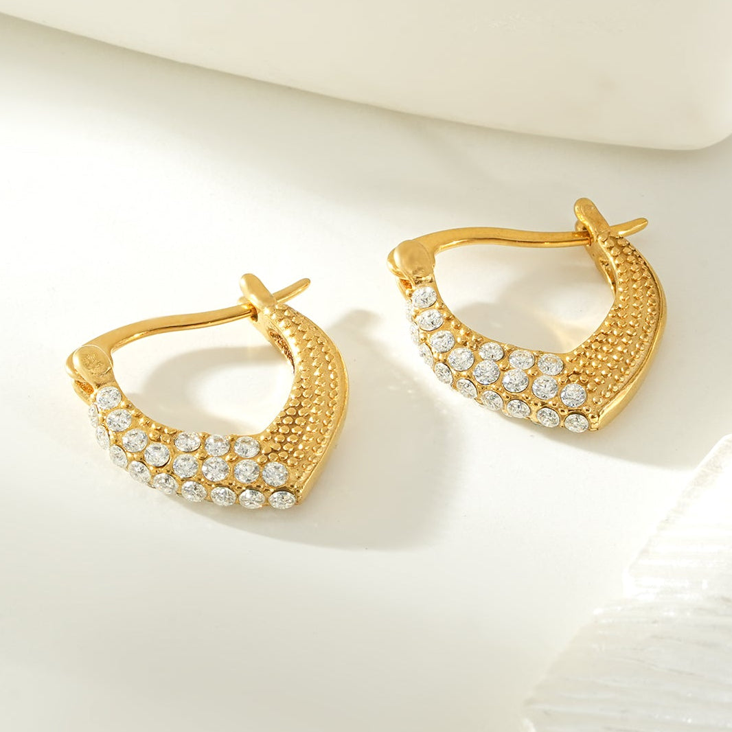 EDMANA Gold: Art Deco Pavé Zirconia Textured Earrings