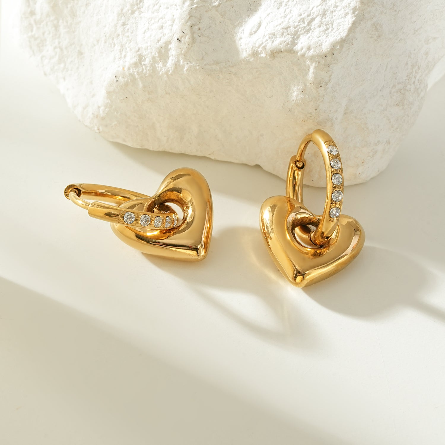 BISHAARA Gold: Zirconia Embedded Heart Charm Hoop Earrings – Forever Love