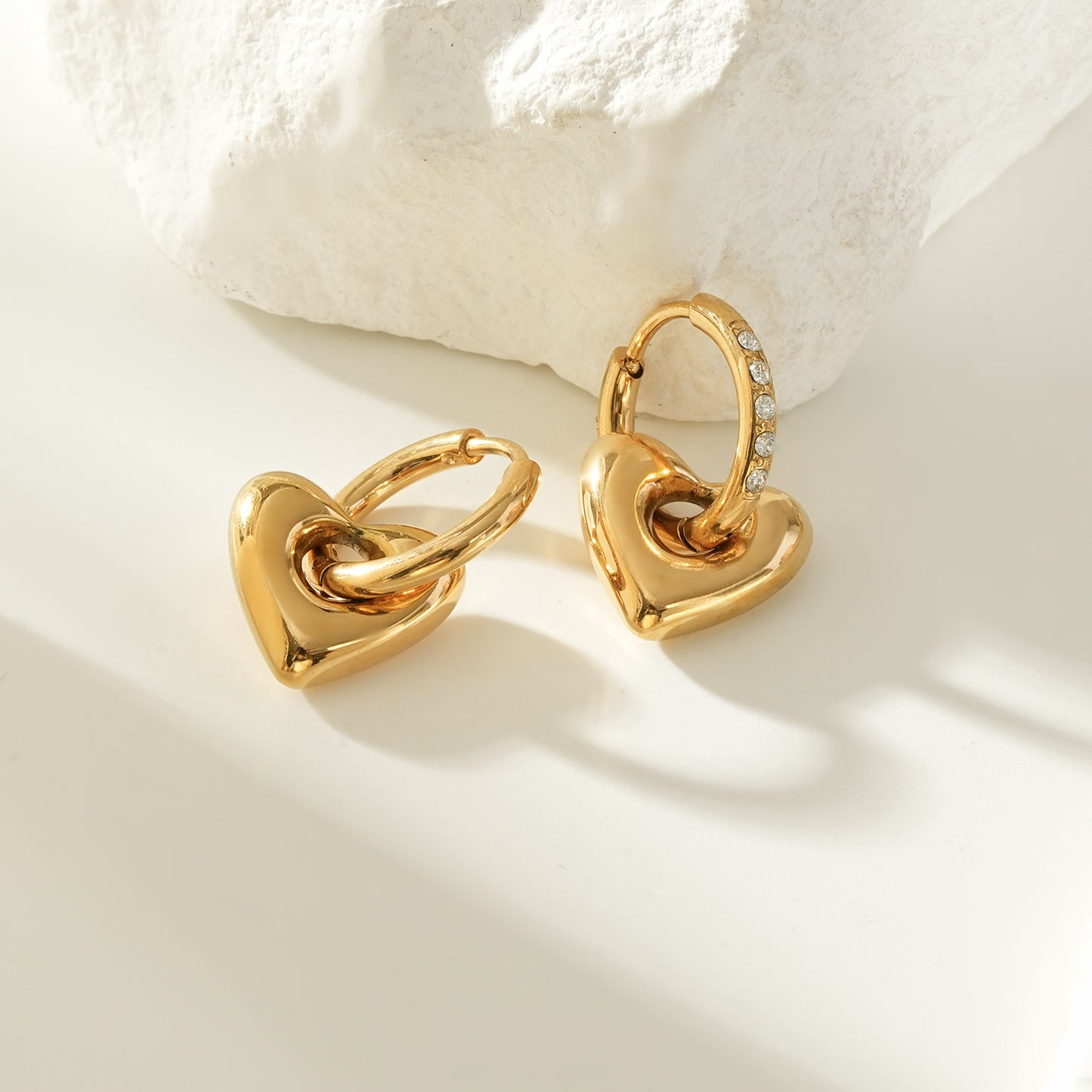 BISHAARA Gold: Zirconia Embedded Heart Charm Hoop Earrings – Forever Love