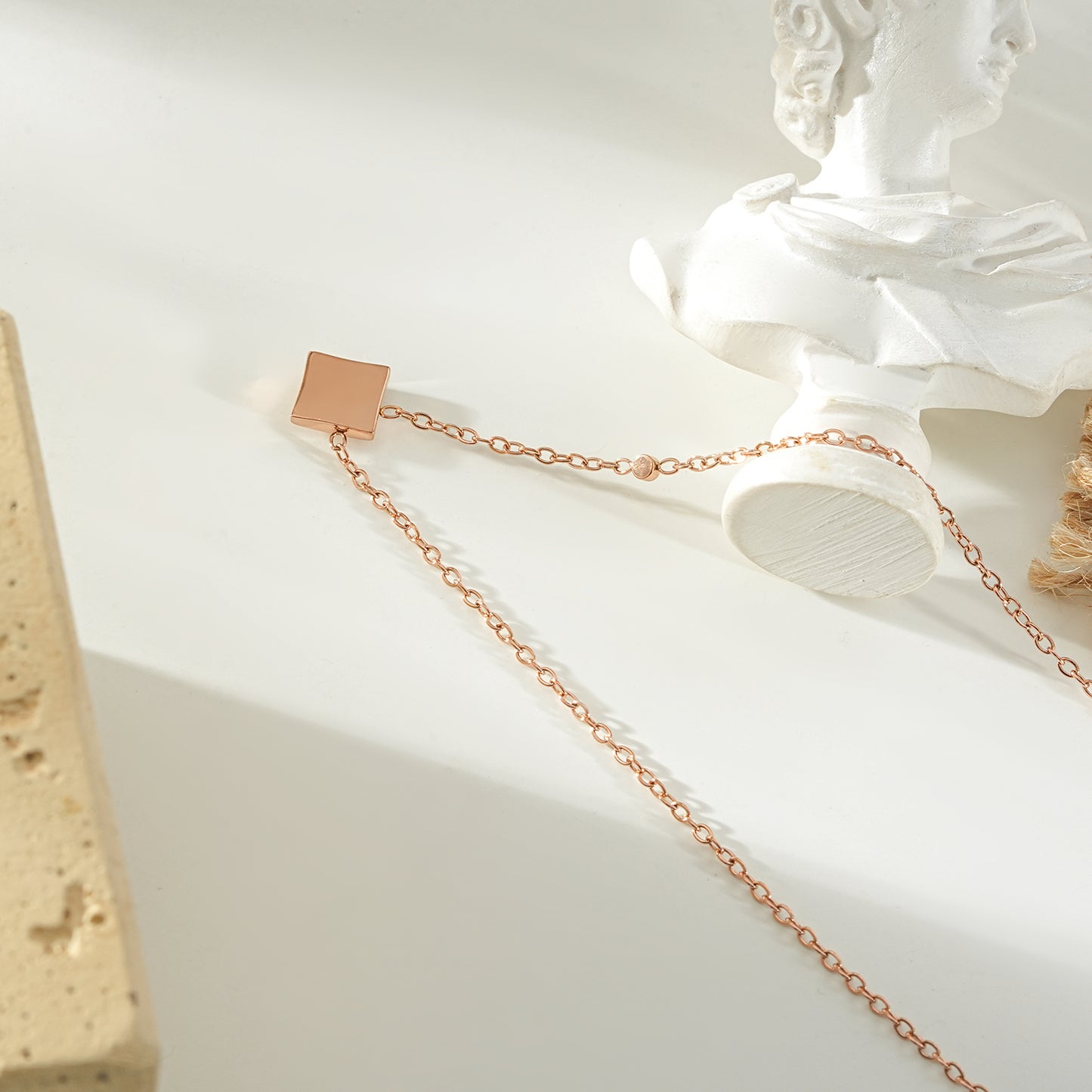 LAVINIA Gold: Square Gold Pendant Necklace with Cut-Away Shell Star and Mini Zirconia Charm